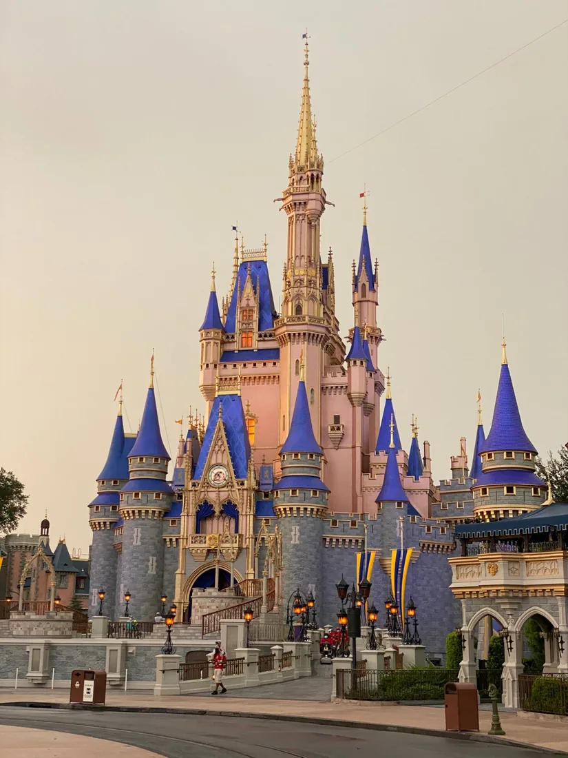 Disney castle at night with fireworks